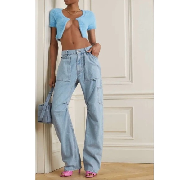 THE ATTICO Ben high rise denim cargo pants in blue - Picture 2 of 8